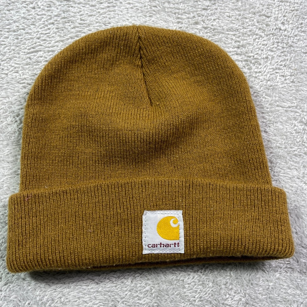 Carhartt Youth Hat Knit Beanie Cap‎ Brown Logo Patch One Size Fits Most